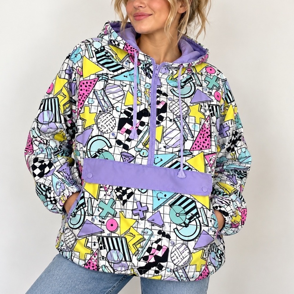 Super Massive Unisex Medium‎ 90s Memphis Design Geometric Half Zip Anorak Multi